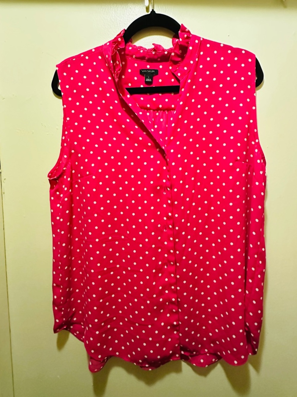 Ann Taylor Hot Pink Polka Dot Sleeveless Blouse